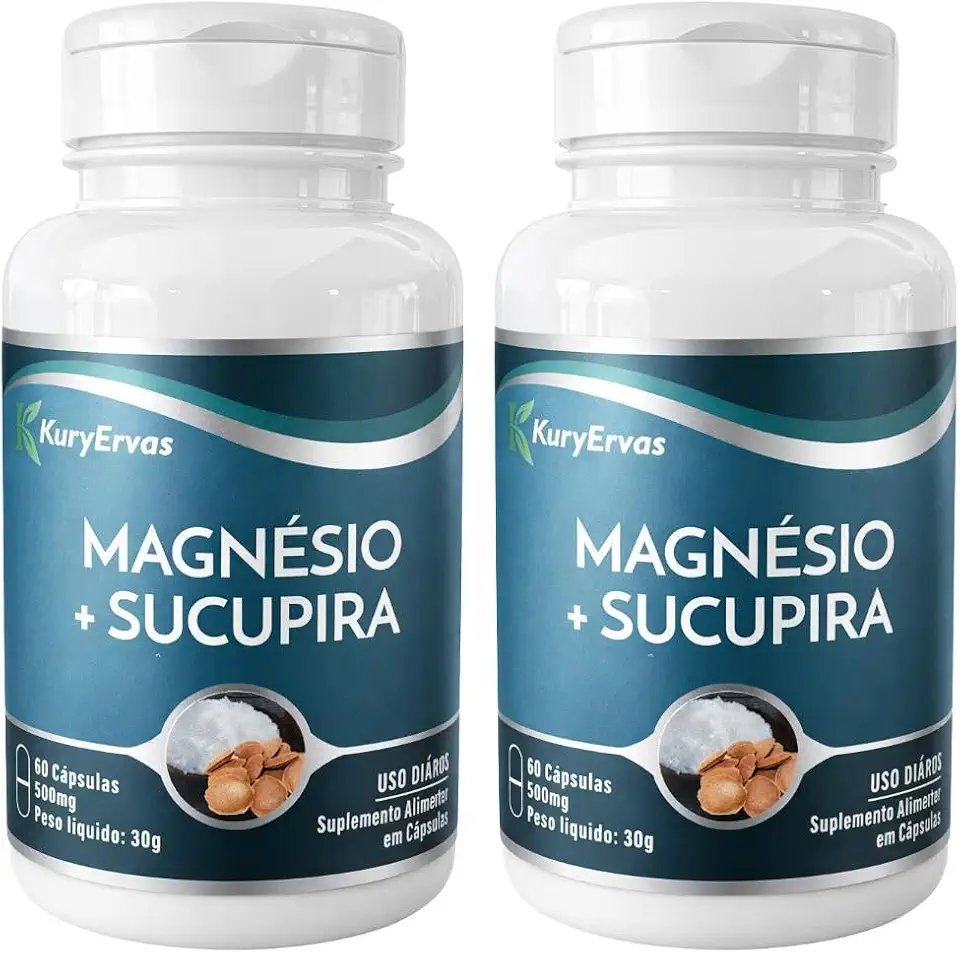 Magnésio + Sucupira 500mg 120 Cápsulas - Suplemento Alimentar para Articulações e Músculos - 2 Frascos
