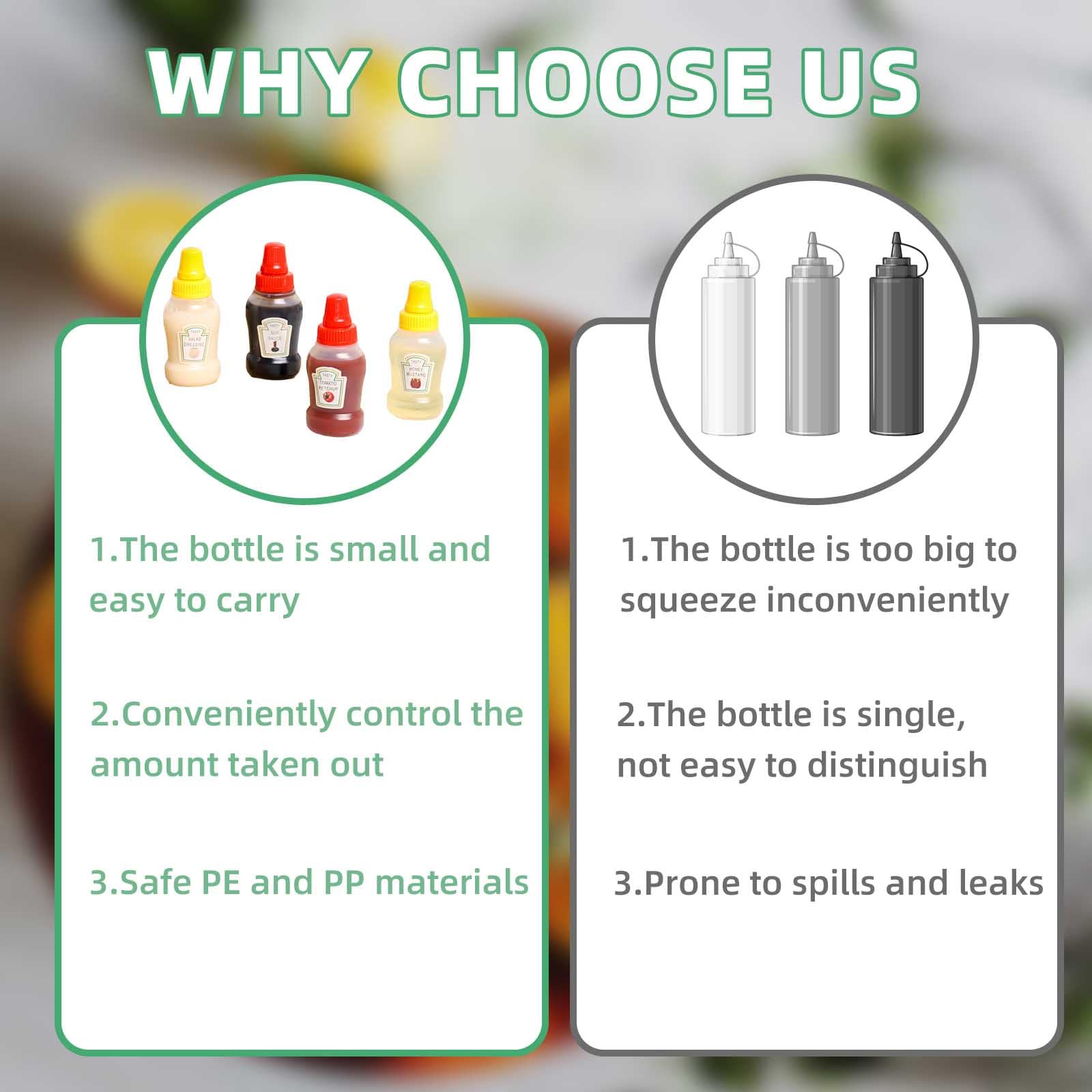 Botellas dispensadoras de condimentos, Set de 7 Botellas de plástico para Salsas, 4 x 25 ml y 3 x 10 ml con Mini Embudo, Tapas Rojas y Amarillas, portátiles para Picnic Oficina Almuerzo