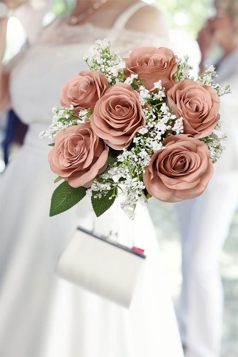 LVEFIT Artificial Rose Flower Artificial Flowers Flower with Long Stem Silk Roses Bouquet for Wedding Bridal Shower Party Home Decoration (Dusty Rose, 12 Pcs) - Image 8