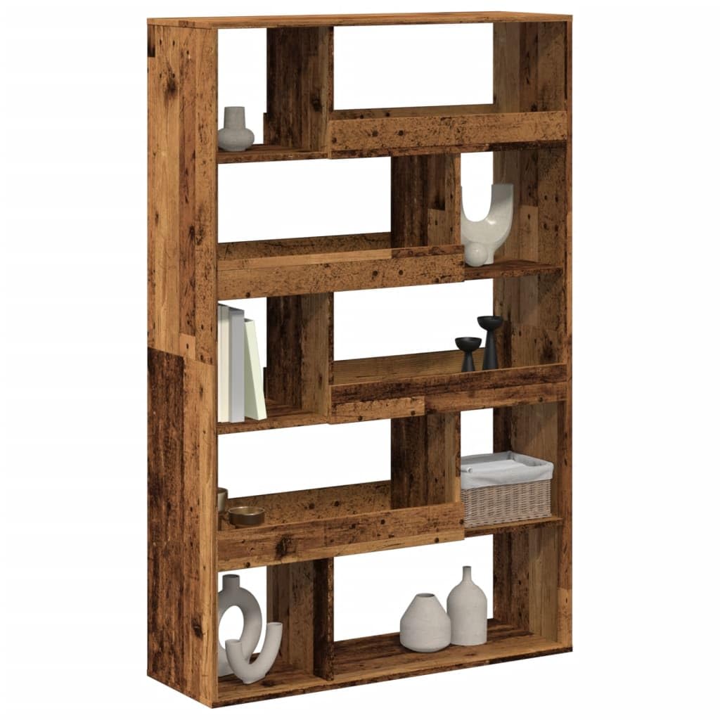 Divisorio effetto legno anticato, 100 x 33 x 156,5 cm, scaffale con 10 scomparti in legno, libreria, divisorio per soggiorno, camera da letto, libri, decorazione, facile da pulire