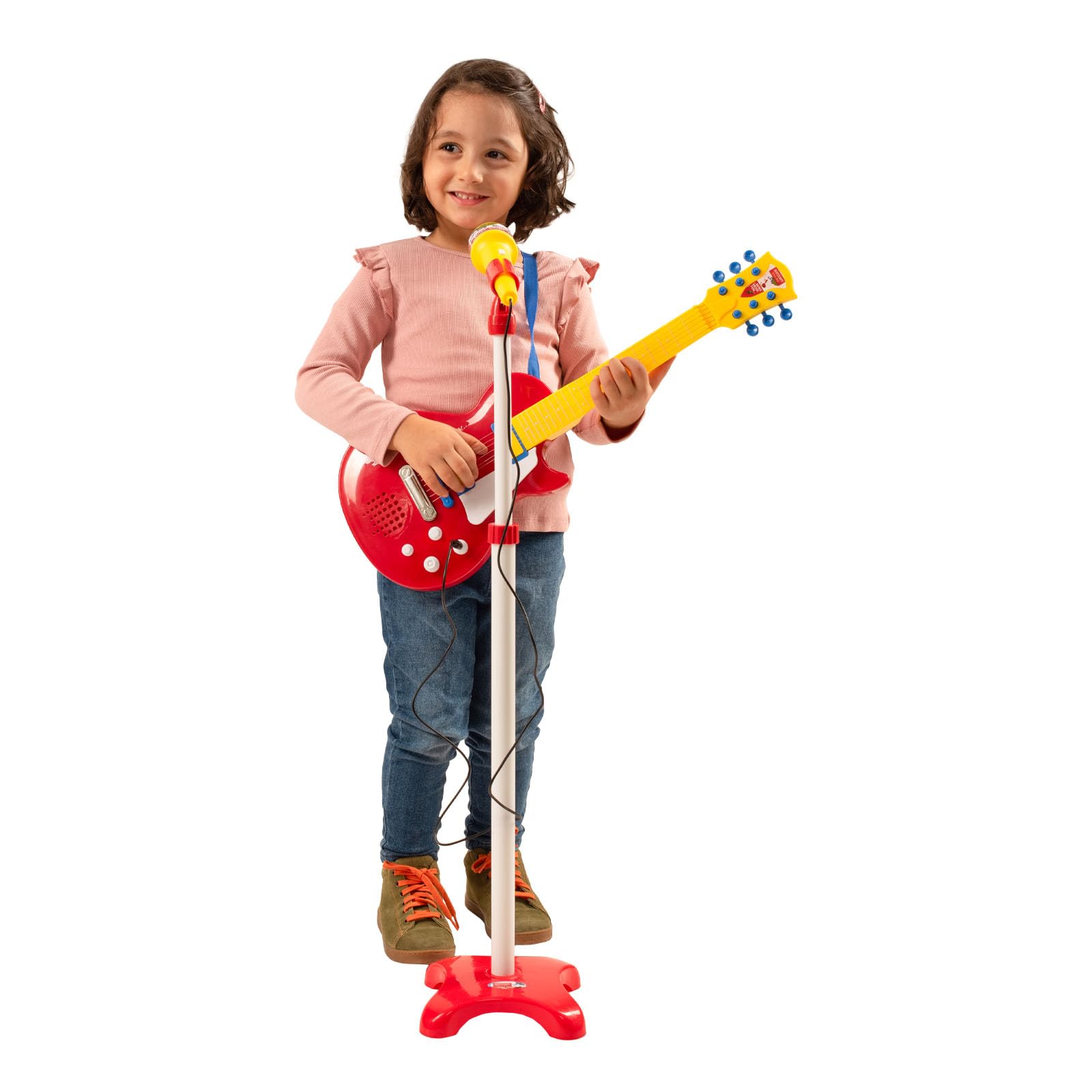 Bontempi | ElectroGroove z mikrofonem - Elektroniczna gitara rockowa o potężnych wibracjach i innowacyjnych rytmach, czerwono-żółta, 225x225x1120 mm