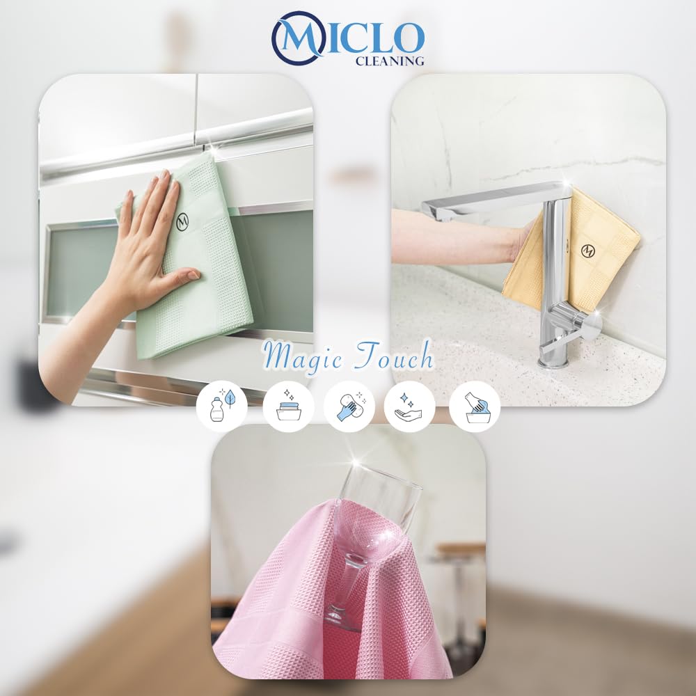 MICLO CLEANING Juego de 3 paños de limpieza de microfibra, paño mágico, vidrio, paño de espejo, serie Soft