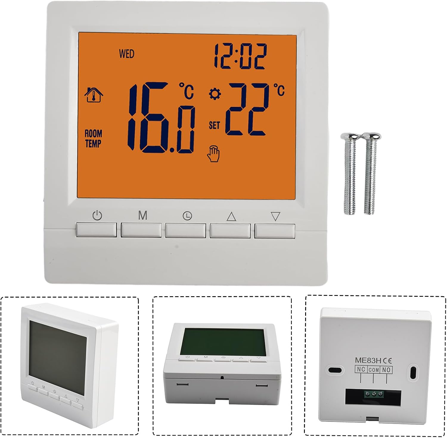 Thermostat, mounting screws, and user manual