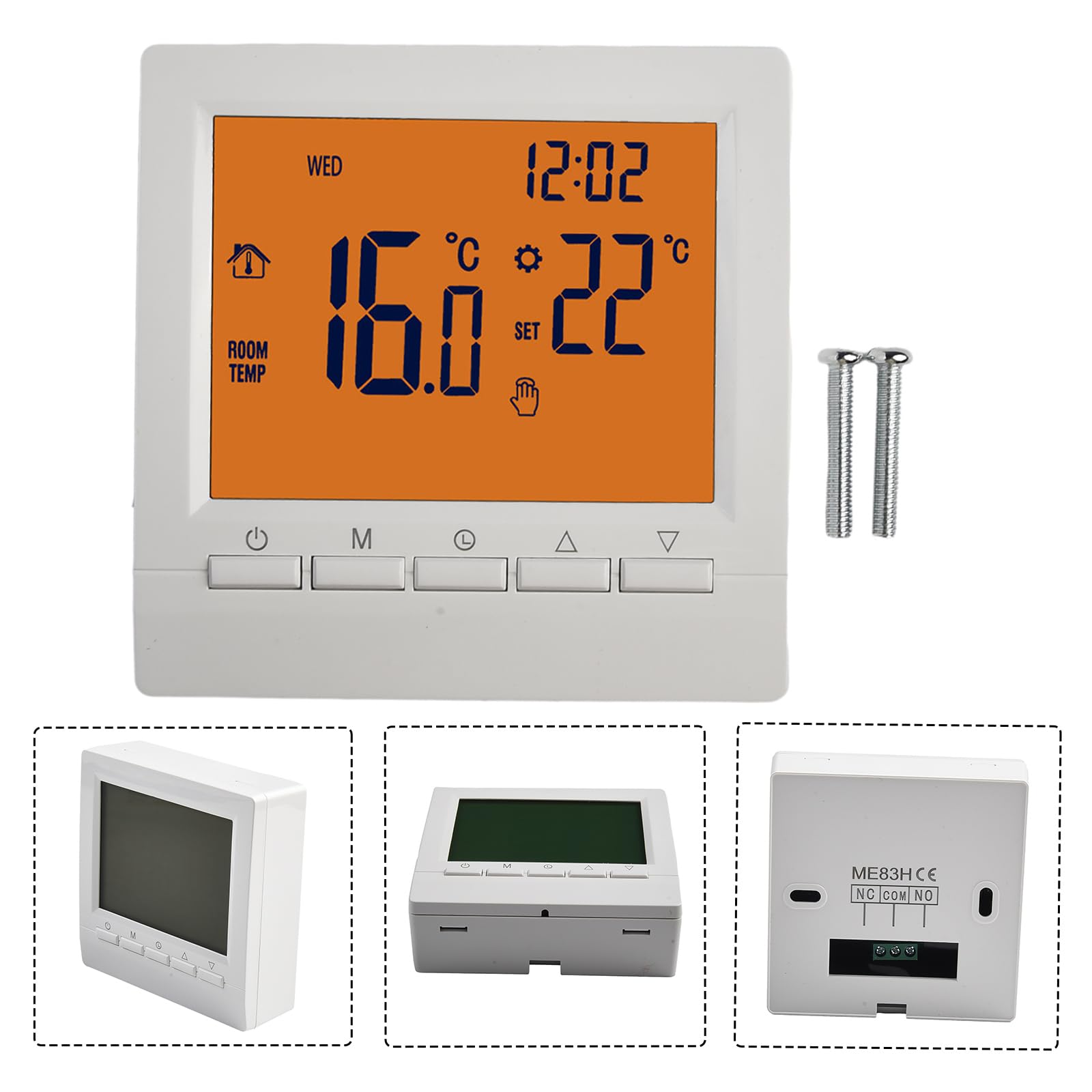 Thermostat intelligent programmable, thermostat mural, chaudière à gaz, régulateur de température de chauffage avec grand écran LCD, sans WiFi