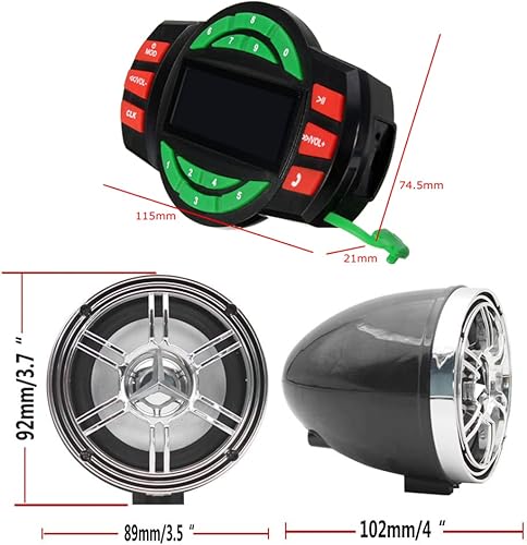 Miniatura 6 de UTV ATV Amplificador Bluetooth Sistema de sonido Altavoces manos libres FM Sistema de audio USB Estéreo de 3 pulgadas Altavoces de 12 V para