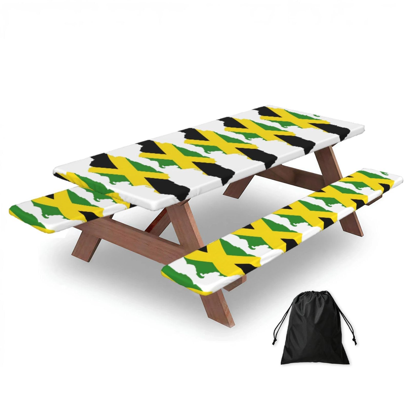 Yqxwjl Black Jamaica Flag Map Print Camping Essentials Waterproof Camping Table And Bench Cover With Drawstring Bag 183 Cm