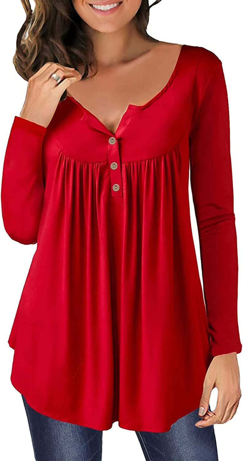 Ranphee Tshirt Damen V Ausschnitt Knopfleiste Tunika Elegant Oberteile Tops