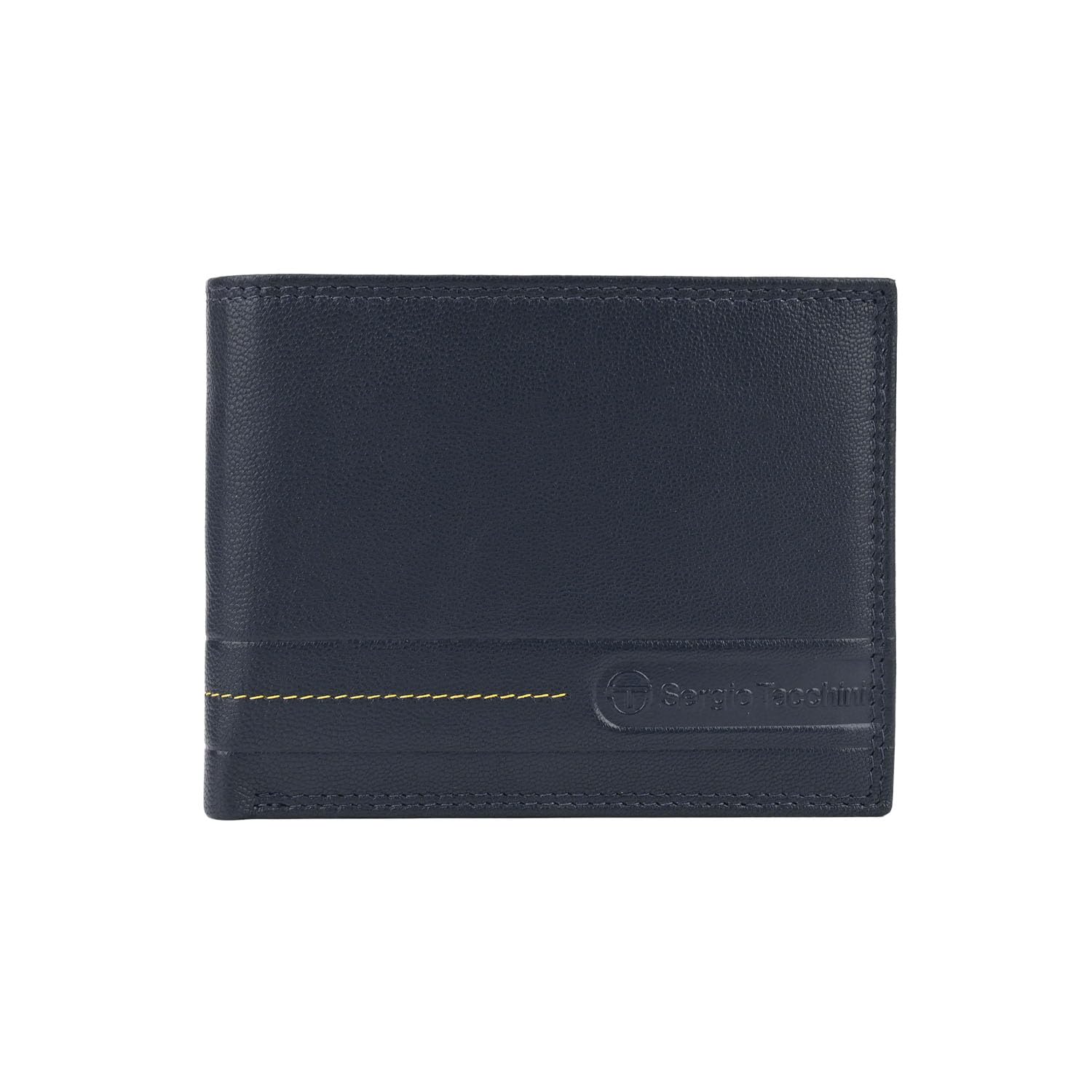 Sergio Tacchini Men's Navy 080 Removable Card Holder Genuine Leather Wallet, Slim Bifold With Card Slots & Coin Pocket, Navy Blue