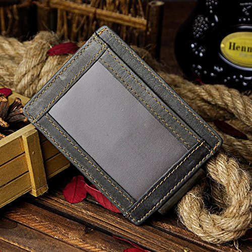 Image of Le'aokuu Genuine Leather Magnet Money Clip Credit Card Case Holder Slim Wallet