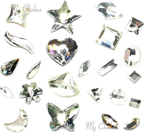 Crystal (001) Swarovski transparente Surtido de formas de mezcla de formas planas sin diamantes de imitación termofijos, 10 piezas de piedras