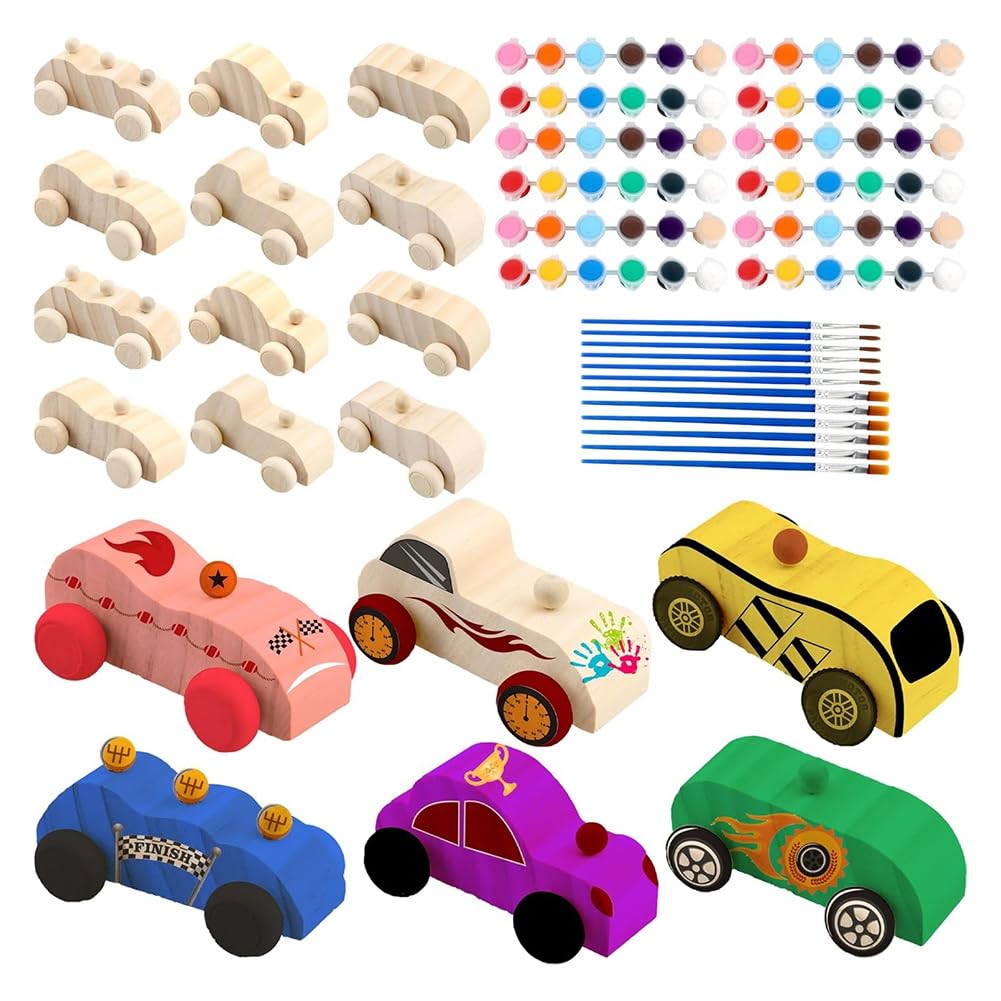 Agmoctz 42 Unfinished Wooden Cars Crafts Painting,Suitable for Kids Family Activities Art Crafts Projects, Woodworking Gifts