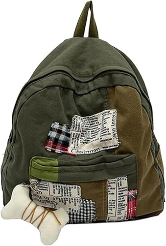 Teclado Mochila de lona, estilo vintage, casual, ligera, para portátil, mochilas de viaje, Verde, Grande, Moda Casual