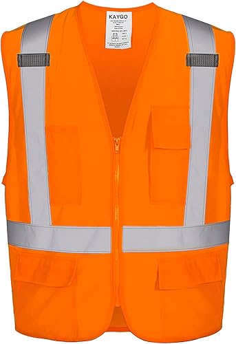 Miniatura 1 de KAYGO Chalecos de seguridad de alta visibilidad reflectantes con bolsillos y cremallera, ANSI tipo R clase 2 no FR