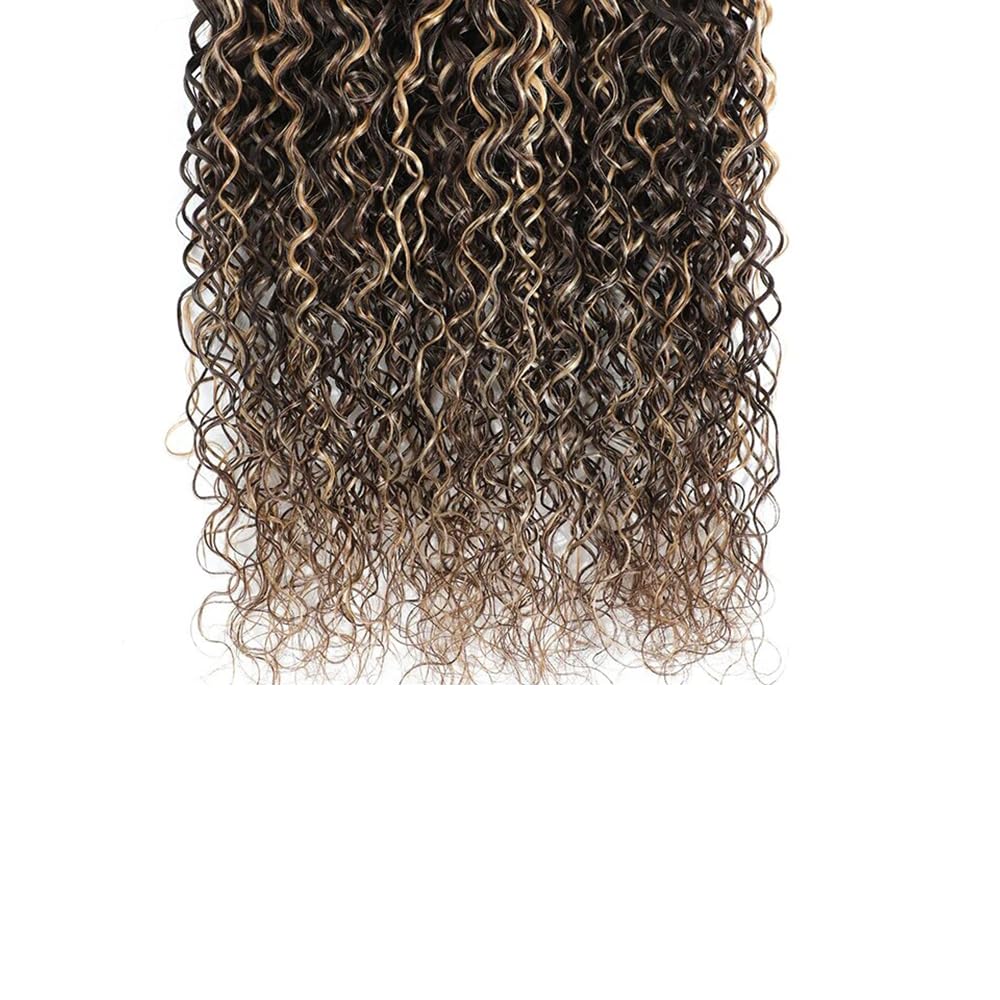 Ombre Highlight Brown Curly Weave Bundles P4/613 Human Hair Bundles Highlight Blonde Kinky Curly Human Hair Bundles Tow Tone Brazilian Hair Extensions Soft And Silky for Women 26 28 30 Inch