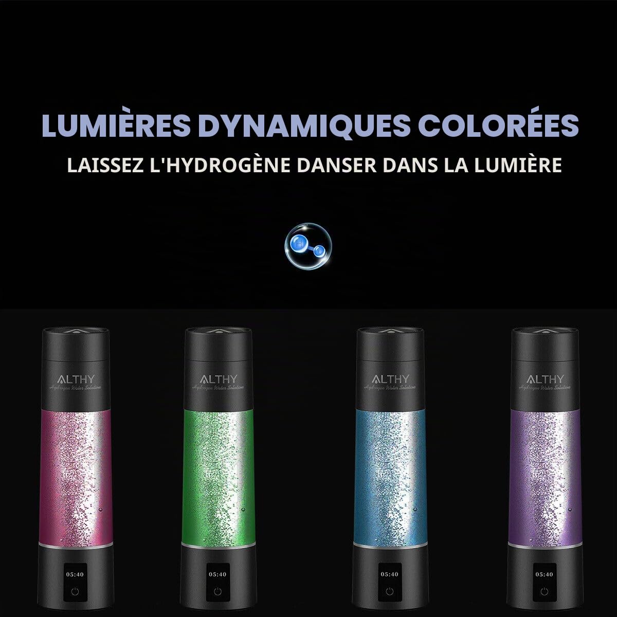 ALTHY Performance Bouteille d'eau hydrogénée, générateur nano hydrogène, affichage et batterie, portable pour sport, bureau, voyage et boisson quotidienne