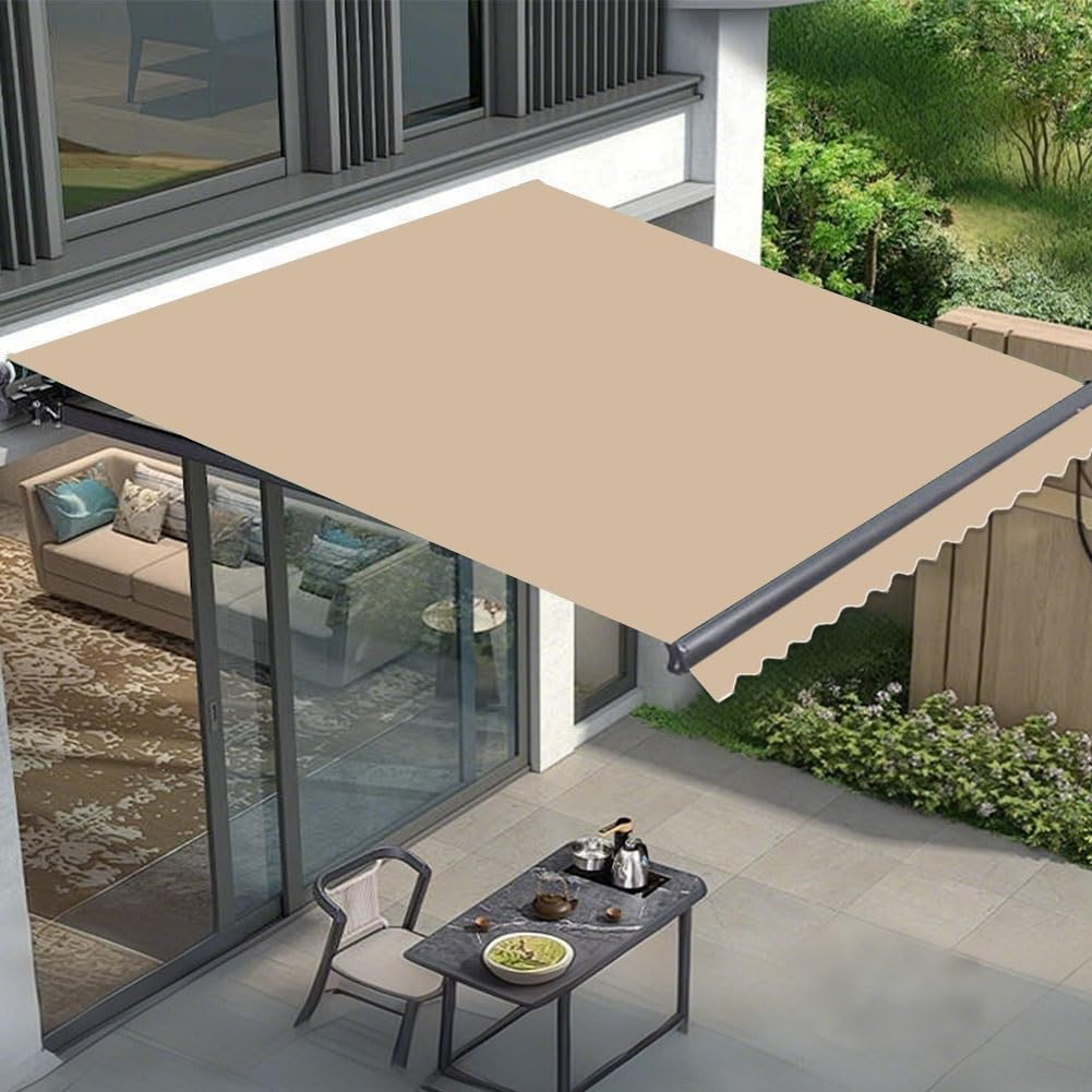 Zapasowa tkanina markizy na patio – chowany pokrowiec na baldachim przeciwsłoneczny do 2,4 m, 3 m, 3,5 m, 4,6 m, 4,9 m, jardów i tarasów (khaki, 3 x 2,5 m)
