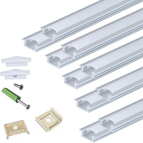 Difusor de canal de tira LED empotrable, paquete de 10 unidades de 6.56 pies, 0.925 x 0.276 in, cinta LED de aluminio con brida, armario empotrado