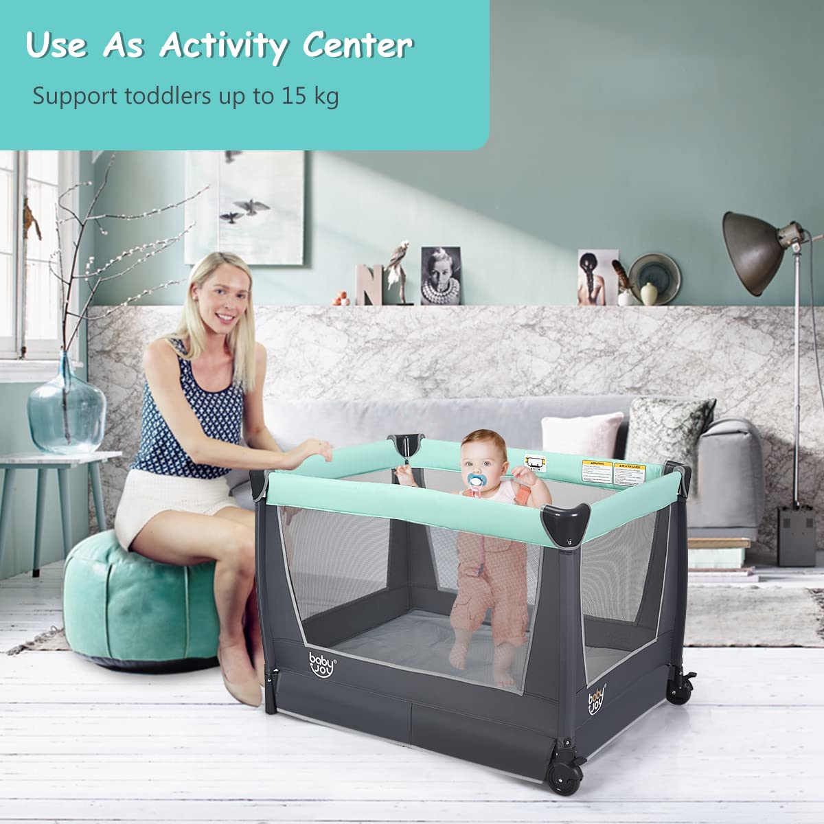 Buy COSTWAY 4 in 1 Foldable Travel Cot, Portable Baby Bed Playard with