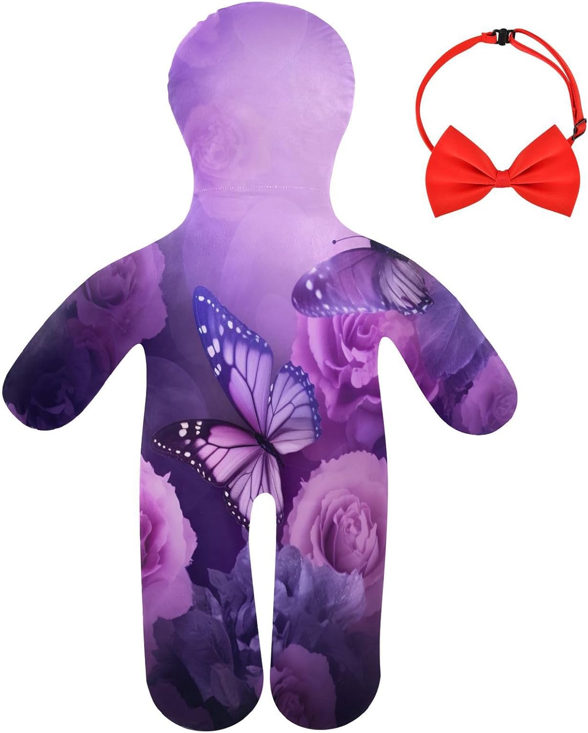 Purple Flowers and Butterflies Human-Shaped Pillow Soft Body Pillows Washable Velvet Pillows for Anxiety Relief Sleeping Cuddling & Support