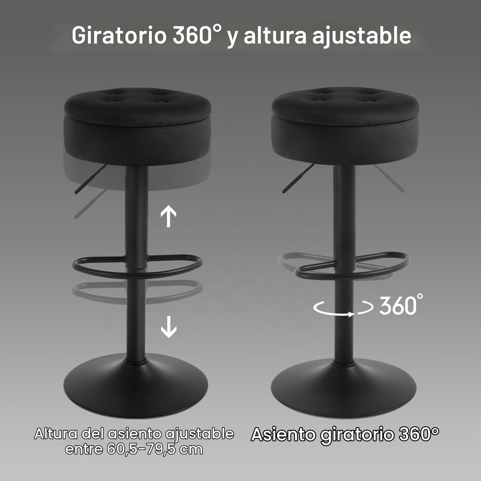 WOLTU 2X Taburetes de Bar con Reposapies Terciopelo, Negro | para Comedor, Salón y Cafetería