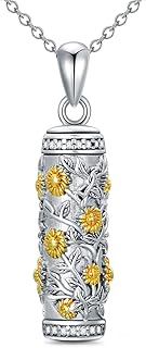 TOUPOP Sunflower Cremation Keepsakes for Ashes Pendant Necklaces w/Funnel Filler Urn Necklace for Ashes for Women/Men Cylindrical Cremation Jewelry Engraved Memorial Oxidized Ash Necklace for Human Ashes of Loved Ones