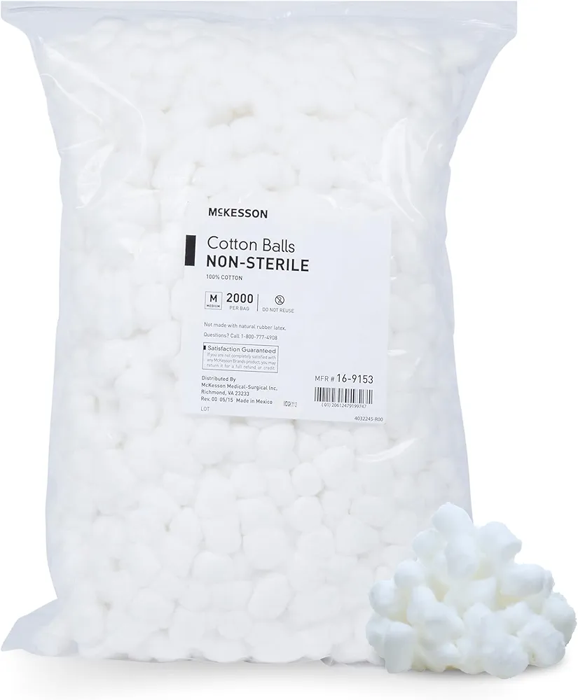 McKesson Cotton Balls [2000 Count] Bulk, 100% Pure Cotton Balls for Face, Nail Polish Remover, Makeup, Medium