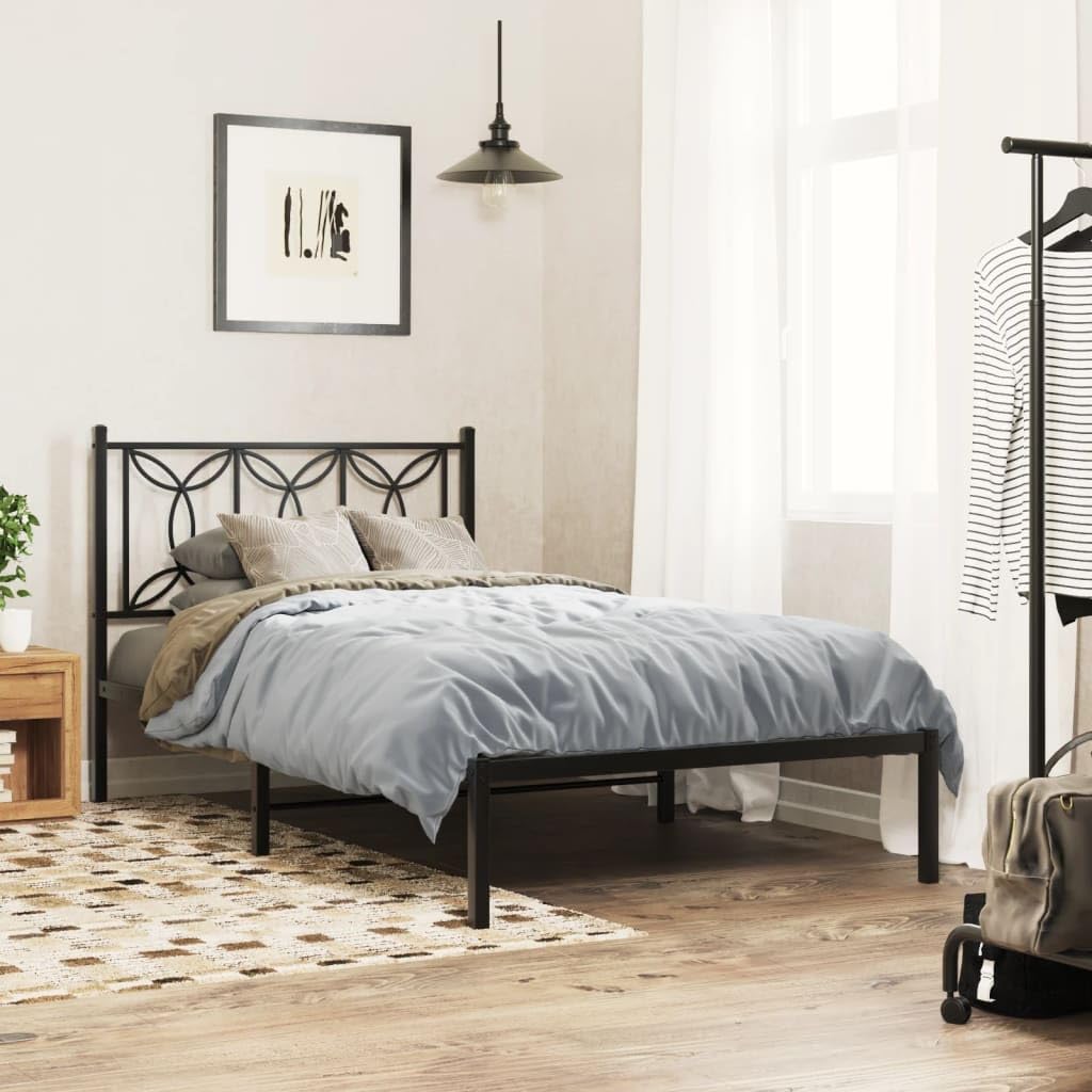 vidaXL Estructura de Cama con cabecero Metal Negro 100x190 cm, armazón de Cama, Cama, Muebles de Dormitorio, Marco de Cama, Cama Individual
