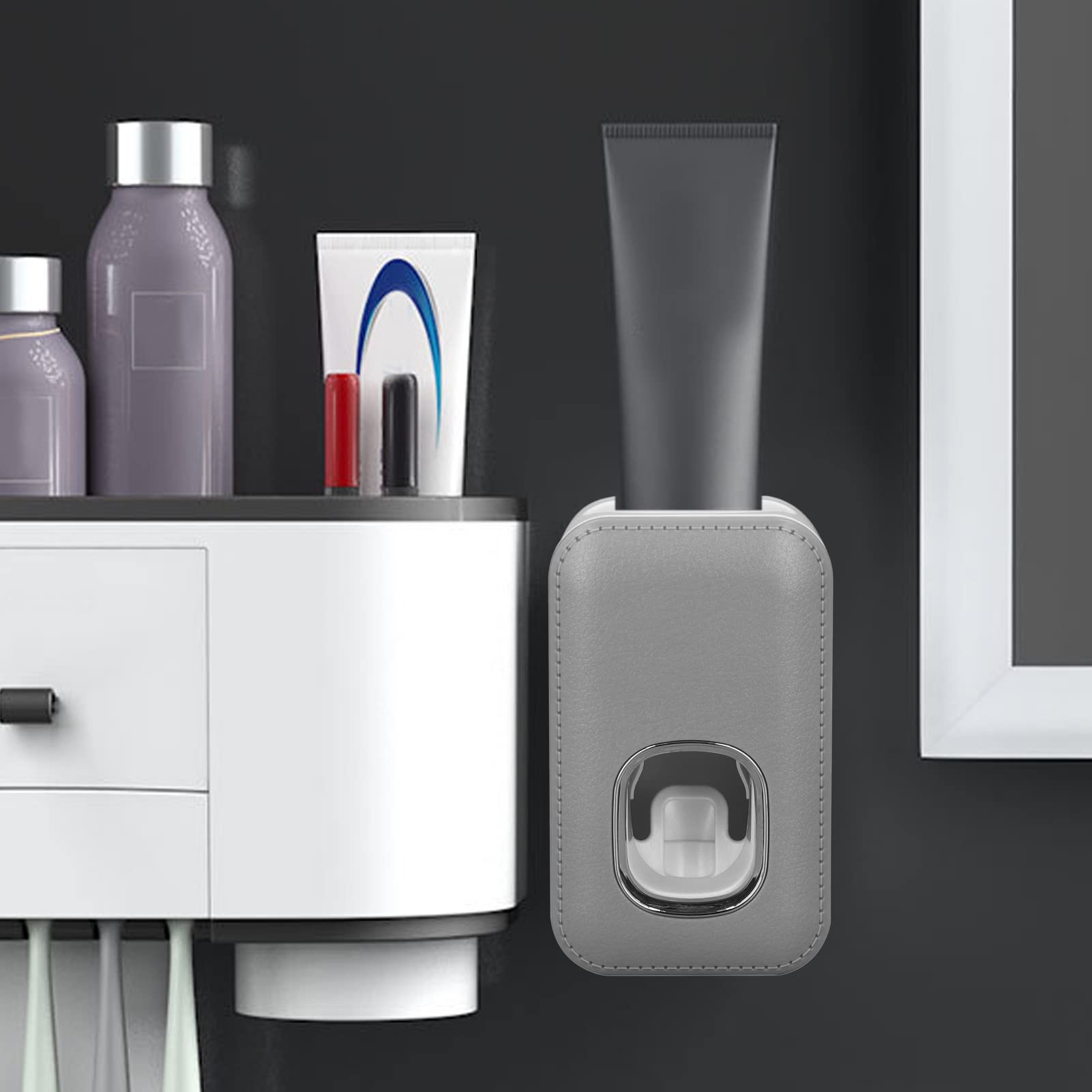 Hilitand Toothpaste Dispenser Wall Mount for Bathroom Automatic Toothpaste Squeezer Grey