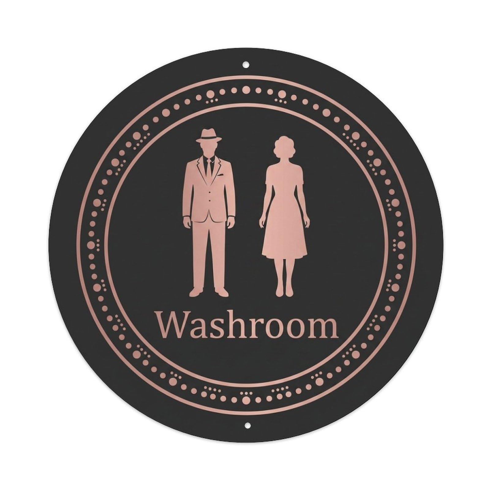 Washroom Restroom Notice Charcoal Rose Beaded Metal Tin Sign