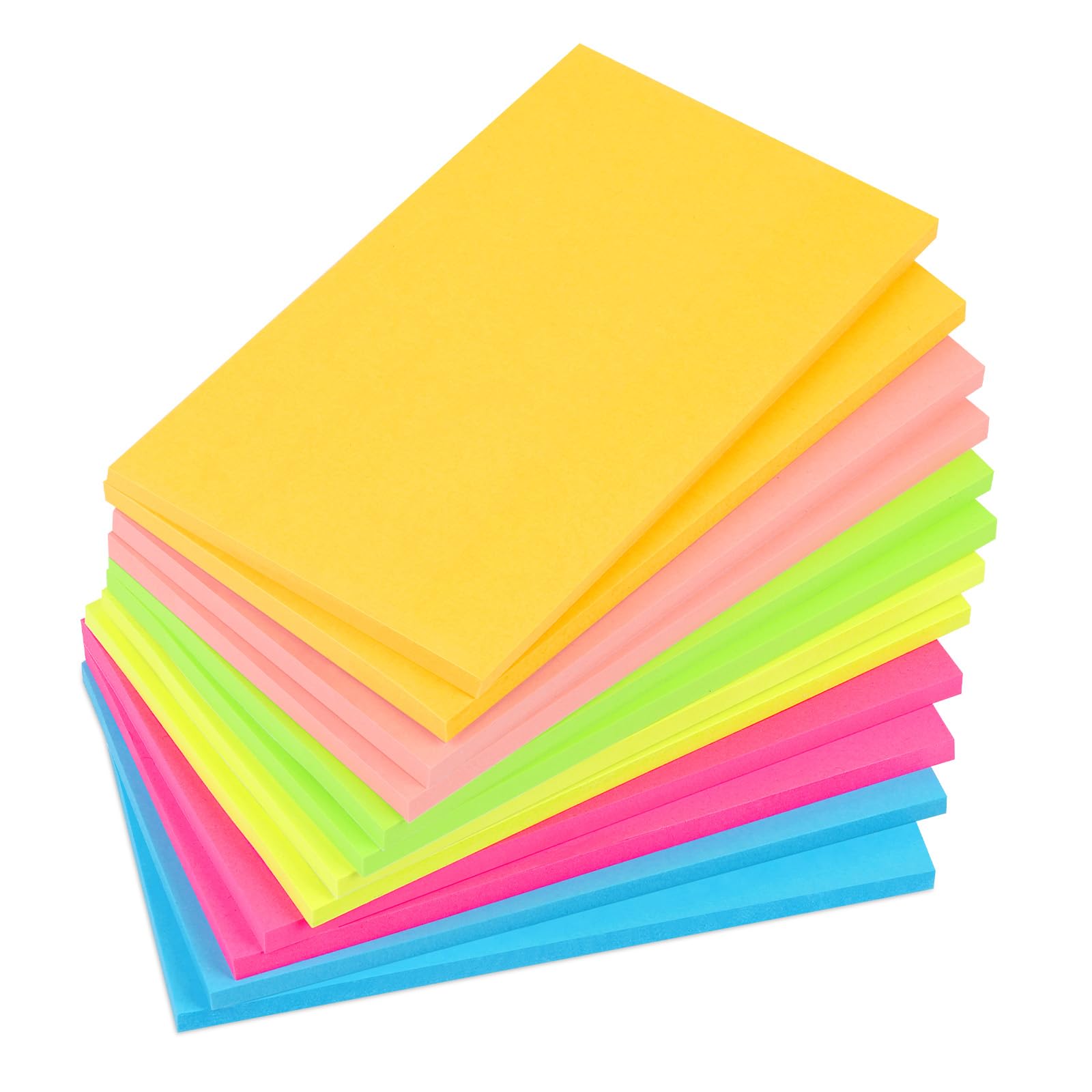 AUAUY 600 Sheets Rectangular Sticky Notes with 6 Color Self-Stick Notes 12 Pads/Pack, Memo Cute Post, Colourful Notepads, Small Pads for Writing in Text Books School Office, 76 x 127 mm