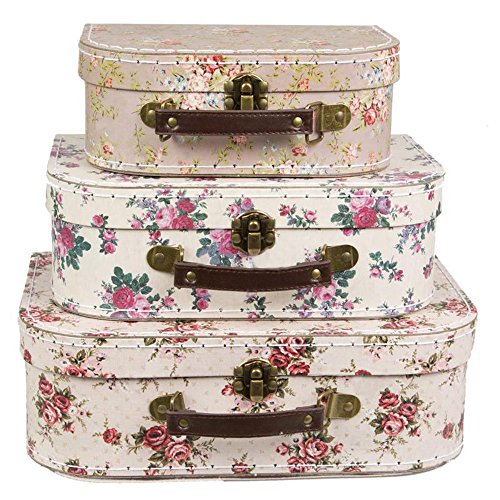 Sass & Belle Set of 3 Retro Vintage Storage Suitcases - Retro Vintage Rose Floral