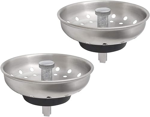 2 coladores de drenaje de fregadero de cocina de repuesto para drenaje estándar de 3-12 pulgadas, tapón de goma de canasta, perilla de metal de