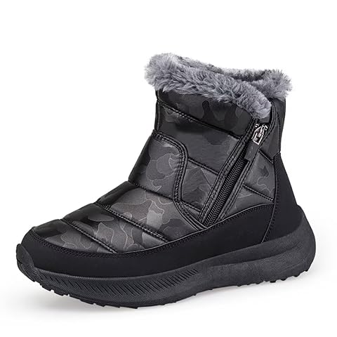 Jakcuz Plus Size 36-46 Snow Boots for Women Insulated Shell Warm Outdoor Cold Weather Shoes High Top Cotton