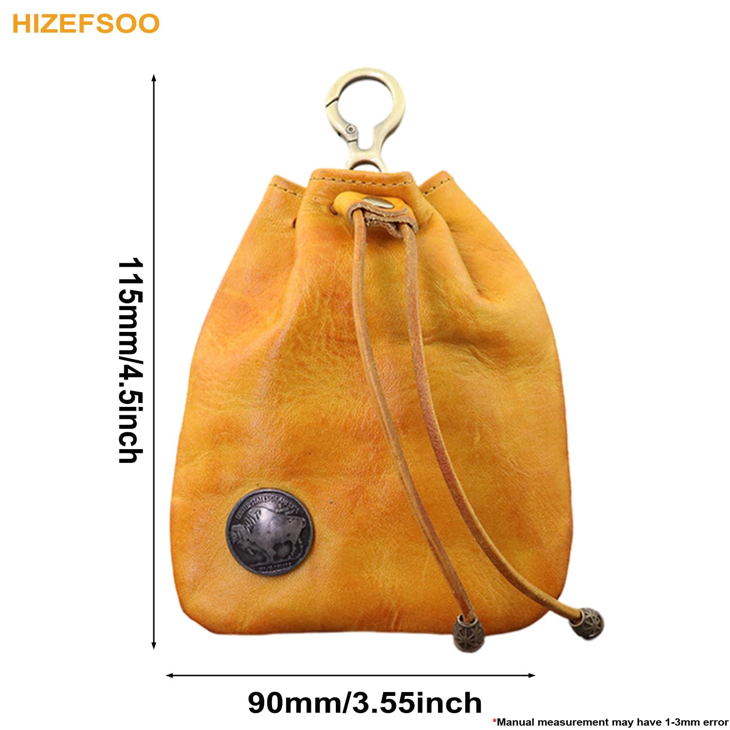 HIZEFSOO Genuine Leather - Drawstring Pouch Leather Coin Purse Pouch Keychain Mini Vintage Jewelry Key Dice Personality Change Coin Purse Pouch Bag Organizer for Men & Women (Yellow)