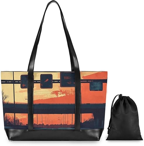 Miniatura 2 de Highway Street Setting Sun - Bolso para portátil de 14 pulgadas con cremallera, bolsas de trabajo para mujer, para viajes, gimnasio, vacaciones con