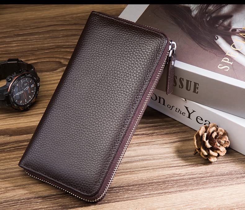 Portafoglio Uomo In Pelle Lungo Stile Retrò - Bifold Con Porta Carte E Foto - Colore Marrone