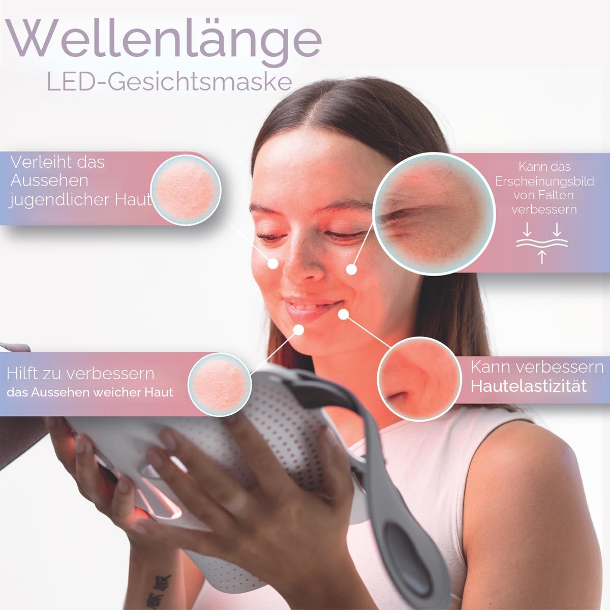 STYPRO Wellenlängen-LED-Gesichtsmaske, Multi-Modus-Hautpflege mit rotem, blauem, nahem Infrarot-Licht für Falten, Hautunreinheiten, flexibel, wiederaufladbar, benutzerfreundlich, entworfen in