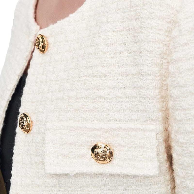 URBAN REVIVO Womens Cropped Tweed Blazer Jackets 2025 Fall Winter Casual Business Work Suits Long Sleeve Coat Outfits - Image 5