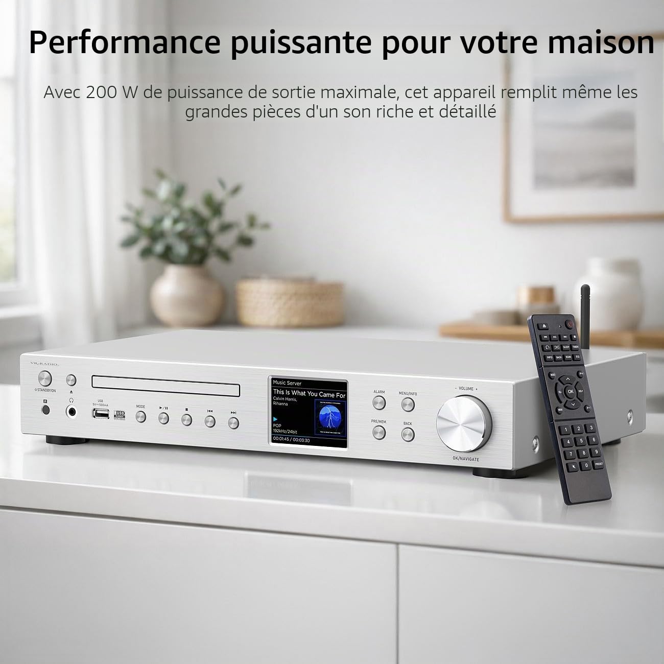 VR-Radio Tuner radio Internet : récepteur radio Internet Wi-Fi, DAB+/FM, CD, Bluetooth, 200 W, argent (récepteur stéréo DAB+, tuner Hi-Fi DAB+)