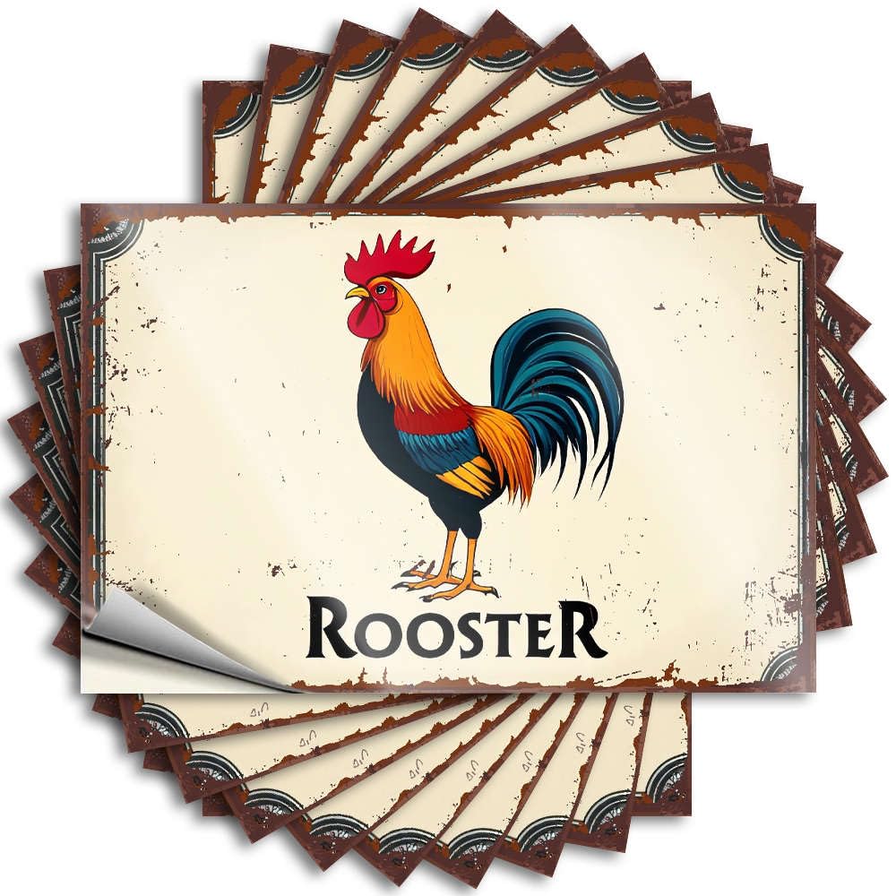 Kitchen Accessories Decor Water Bumper - A Colorful Illustration of A Rooster with Vibrant Feathers, Optical Illusion Durable Sticker Easy Apply for Coffee Decor(12X18CM)