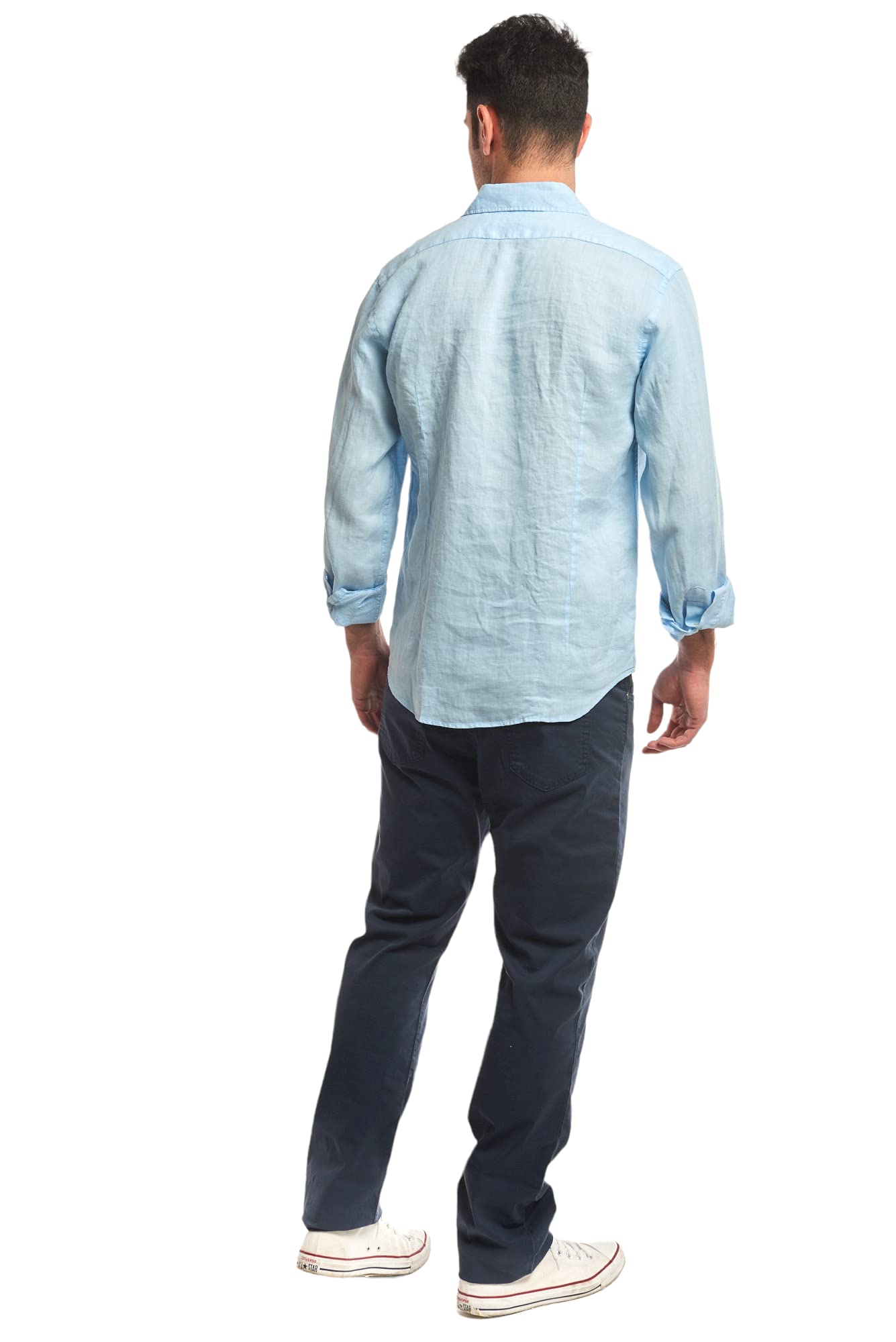 Camicia di Puro Lino Uomo, Collo Classico, Manica Lunga, Abbigliamento Uomo, Stagione Estiva, Bianco, Celeste, Avio, Beige, Blu, Verde dalla S alla XXXL