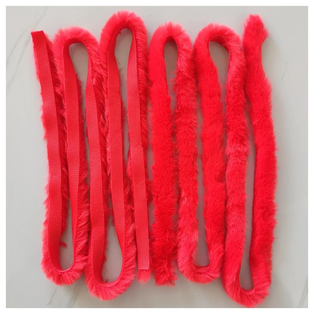 Rockreyoa 1 cm Faux Fur Ribbon Fluffy Faux Fur Ribbon Trim Plush Fur Ribbon Christmas Garland Faux Fur Border for Wedding Slippers Collar Cuddly Toy Decoration Red Pack of 5