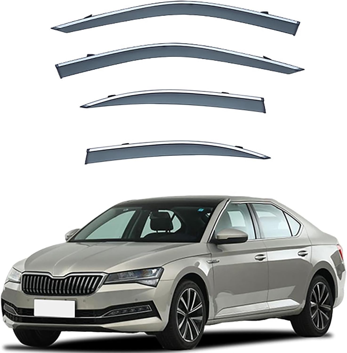 FengXH Window Deflectors for Skoda Superb MK3-B8 2016+ - 4pc Smoke Tint, Waterproof, Noise Reducing.