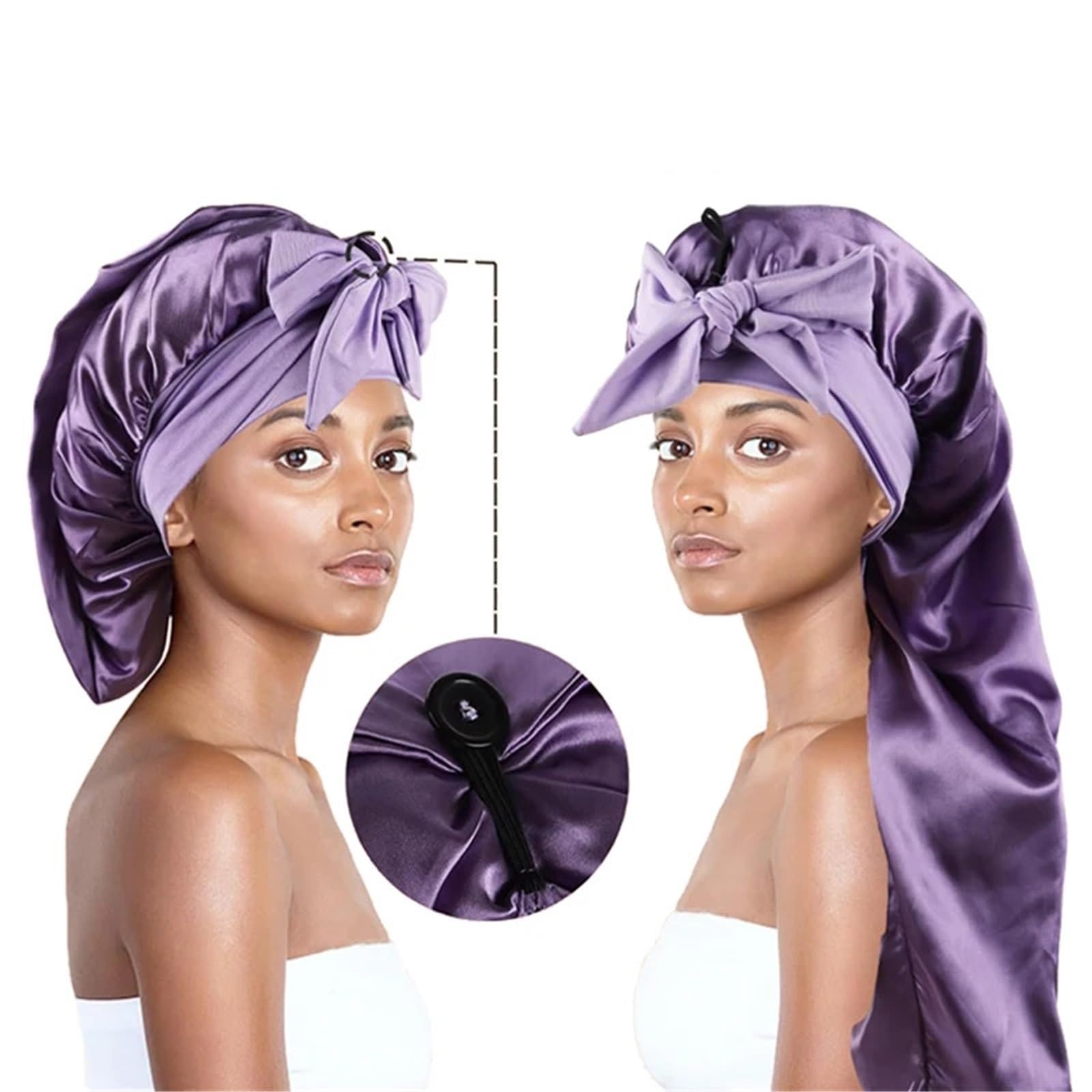 Cuffia in raso lungo morbido e setoso for capelli naturali ricci. for di dimensioni extra large con cravatta for un sonno notturno confortevole per Home(Coffee)