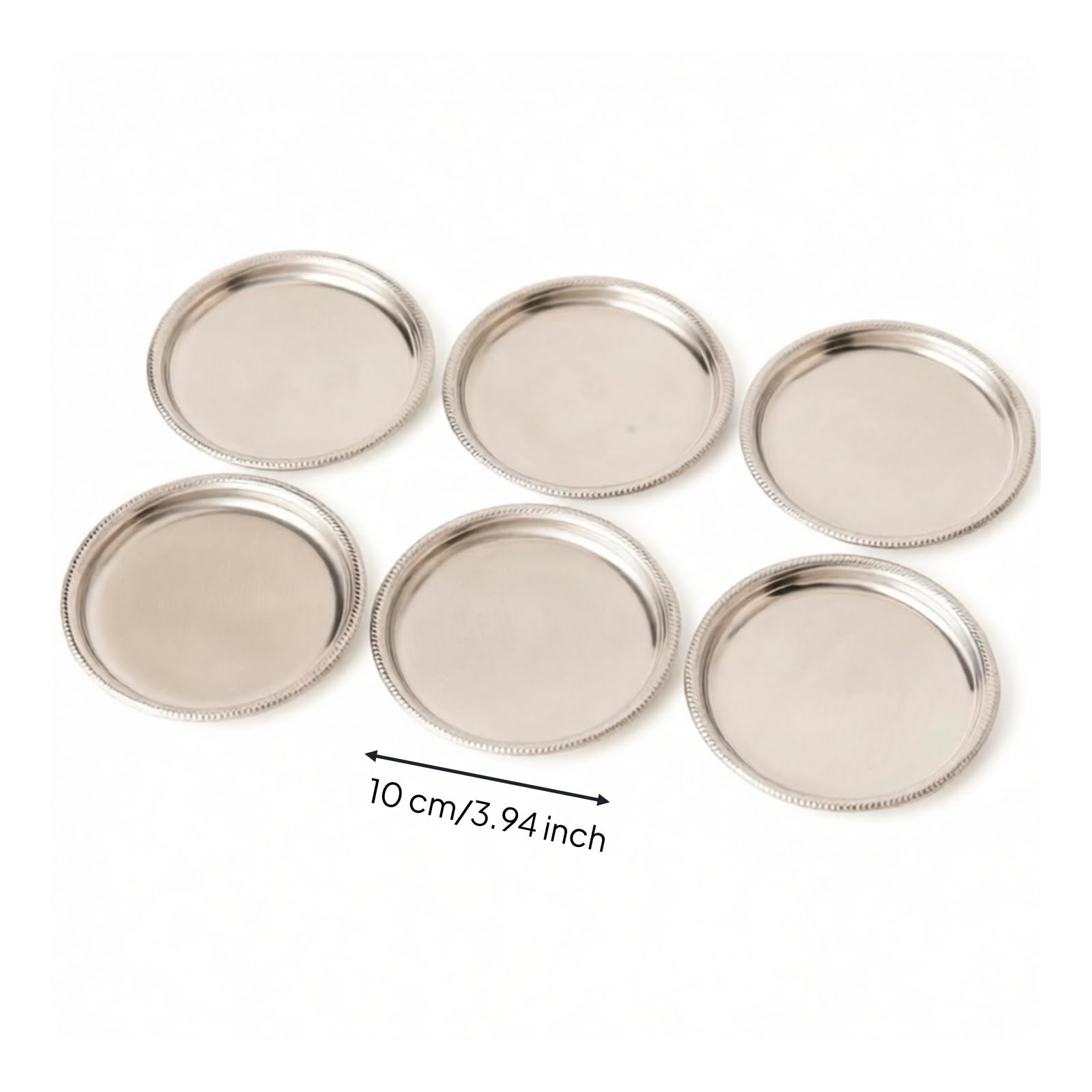 perfk Plato Circular Acero Inoxidable para Posavasos con Bor corativo Banja Metálica Elegante Resistente al Óxido para Servir Café Té O Chocolate Caliente, style to 1