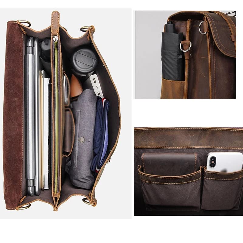 Genuine Leather Men Briefcase Backpack Leather Business Tote Travel Bag4