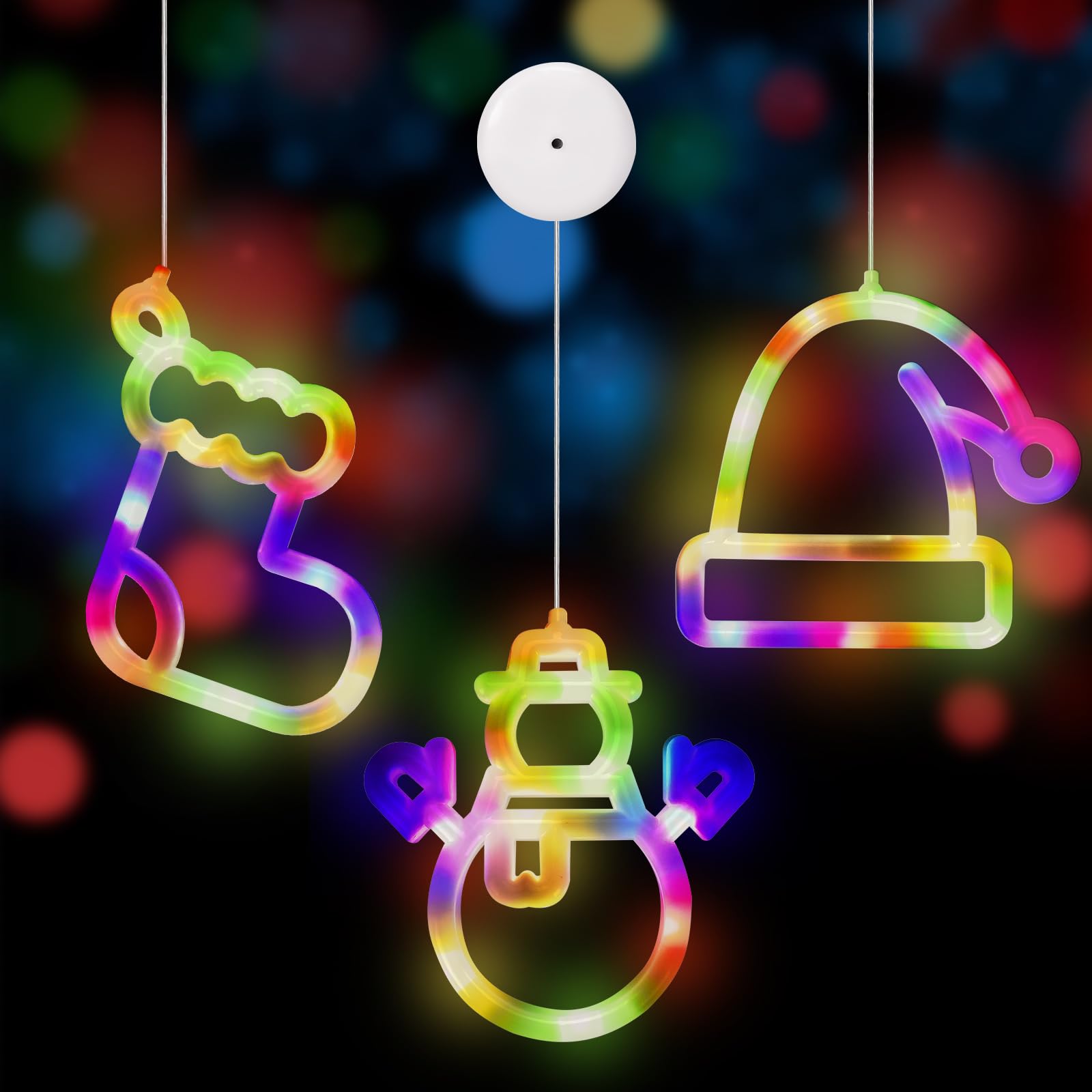 Aragallant Luces Navidad LED, 3PCS Luz de Navidad con Ventosa, Navidad Luces Colgantes de Ventana, Multicolor Luces de Decorativa para Navidad, Fiesta, Interior, Alimentadas por Pilas (3PCS)