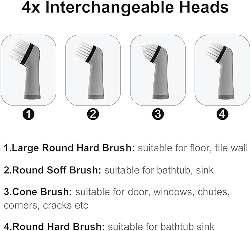 Miniatura 4 de SOARING Cepillo de limpieza eléctrico con cabezales de cepillo múltiples 4 en 1, cepillo motorizado inalámbrico para interiores y hogares, para