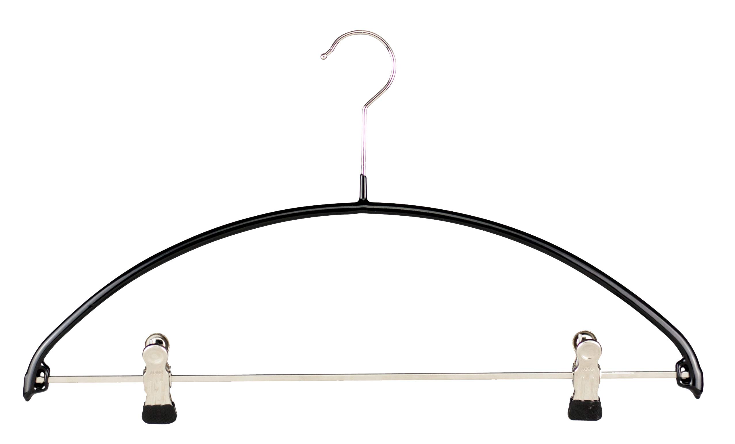MAWA Perchas Antideslizantes que Ahorran Espacio, Modelo Economic PK, con Barra y Pinzas, para Camisetas, Pantalones, Faldas y Tops, Giratorias 360°, 36cm, Negro