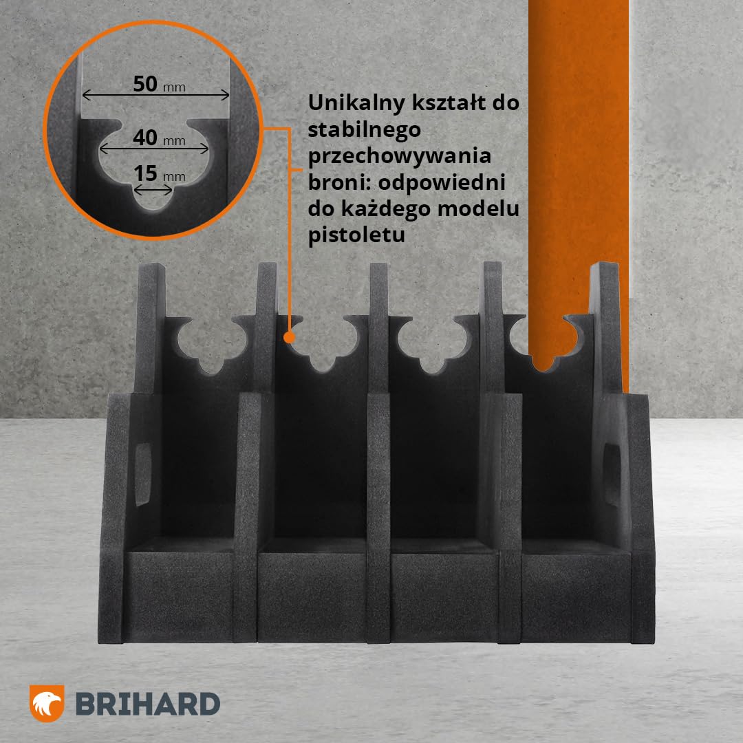 Stojak na broń krótką Foam Pistol Rack na 4 sztuki, kompaktowy organizer do sejfu